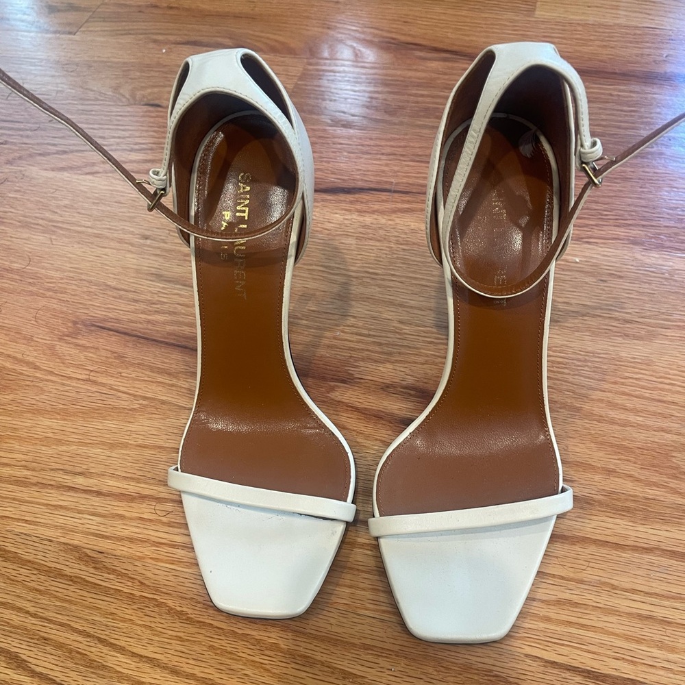 Saint Laurent Cream Ankle Strap Heels